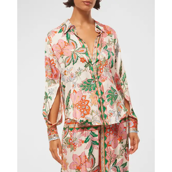 MISA LOS ANGELES ROYA SPLIT SLEEVE FLORAL FABRIC BUTTON FRONT TOP SZ SM $140MSRP - Picture 2 of 11